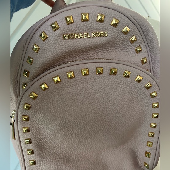 Michael Kors Blossom Pink Pyramid Studded Abbey Medium Backpack - Picture 3 of 6